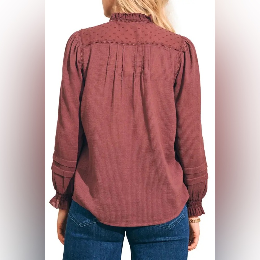 NWT FAHERTY Willa Button Front Peasant Blouse Organic Cotton Catawaba Grape Sz M - Picture 2 of 13